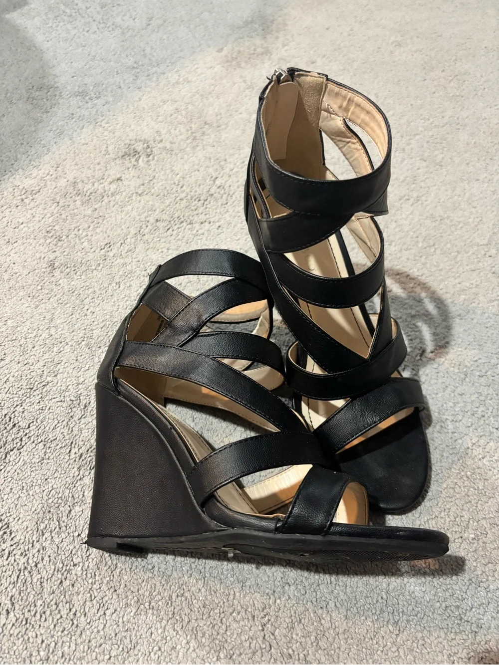 BAMBOO Black Strappy Espadrille Heeled Sandals